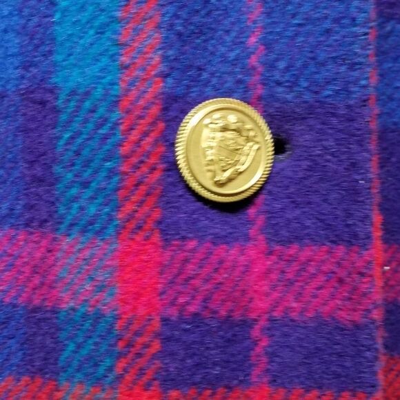 VINTAGE 1970s Dani Colby Pink Blue Plaid Recycled Wool Pleat Shoulder Jacket 18W - Picture 10 of 16